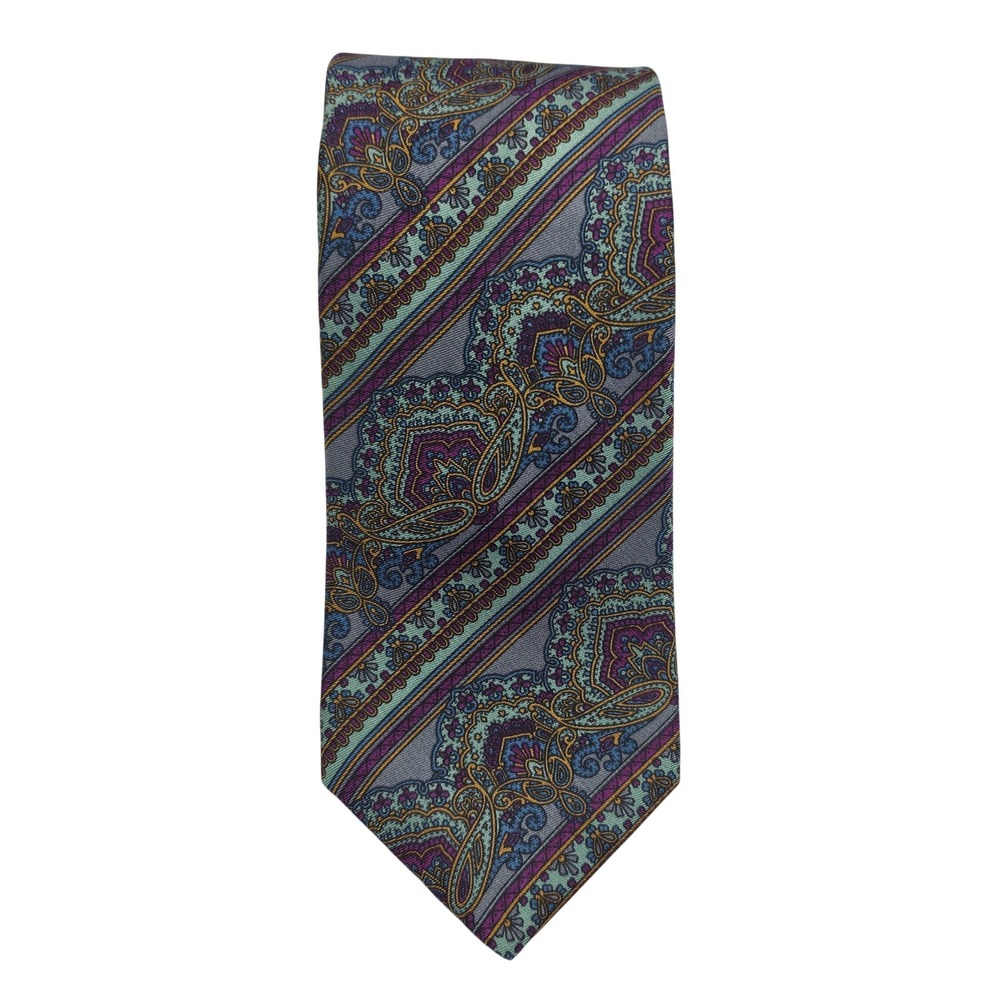 Givenchy Monsieur Tie Mens OS Purple Grey Paisley Silk Diagonal Stripe Italy